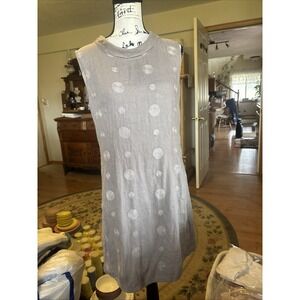 Lina Tomei Linen Shift Dress Embroidered Taupe Gray Brown Size Medium Pockets
